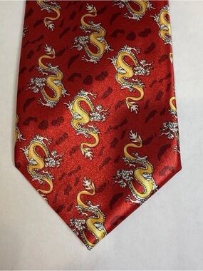 Men’s Novelty Red Dragon Print Tie